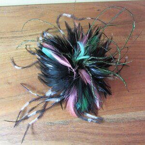 feather flower hair clip or brooch Fascinator hand made by ME! Black pink (445A)